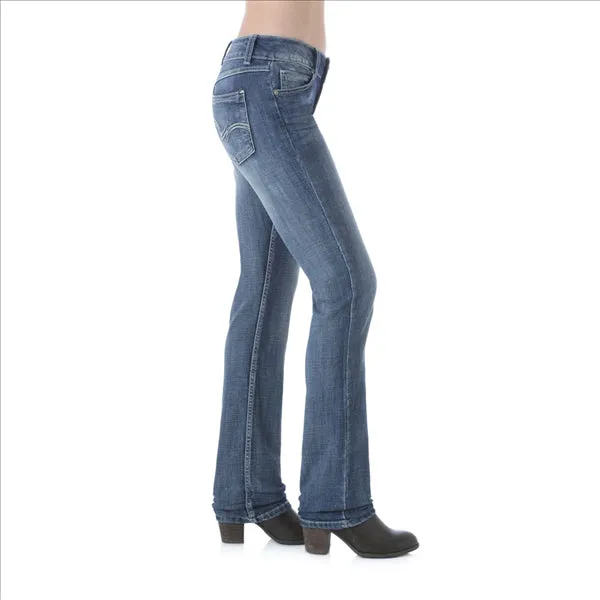 09MWTMS Wrangler Women's Premium Patch Mae Jean Embroidered Pocket Sits Above Hip Mid Stone