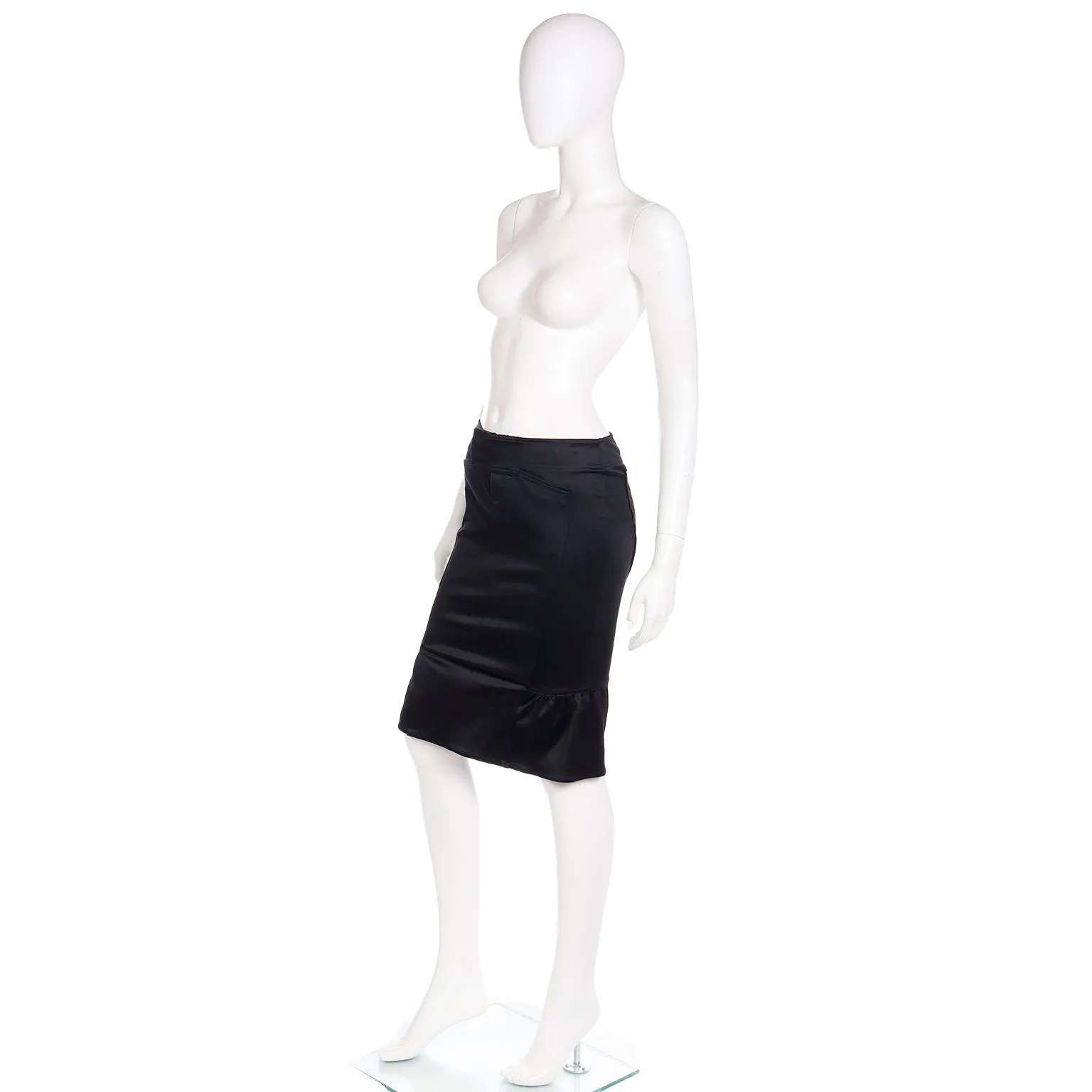 2000s Tom Ford for Gucci Black Cotton Pencil Skirt W Ruching