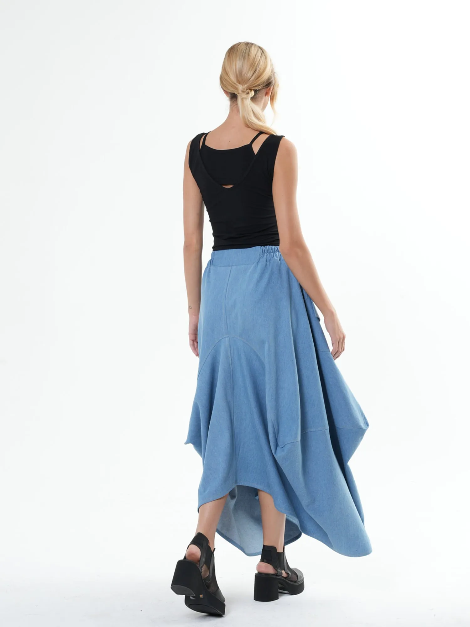 Asymmetrical Long Light Denim Skirt