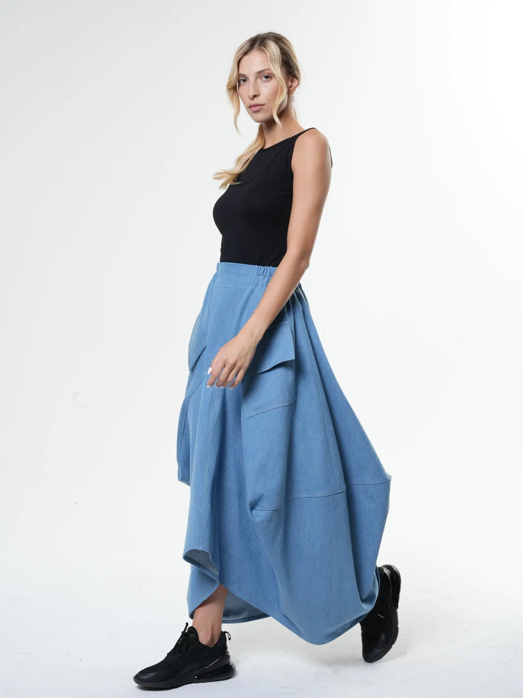 Asymmetrical Long Light Denim Skirt