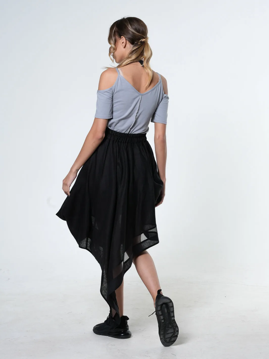 Avant Garde Linen Skirt With Ties In Black