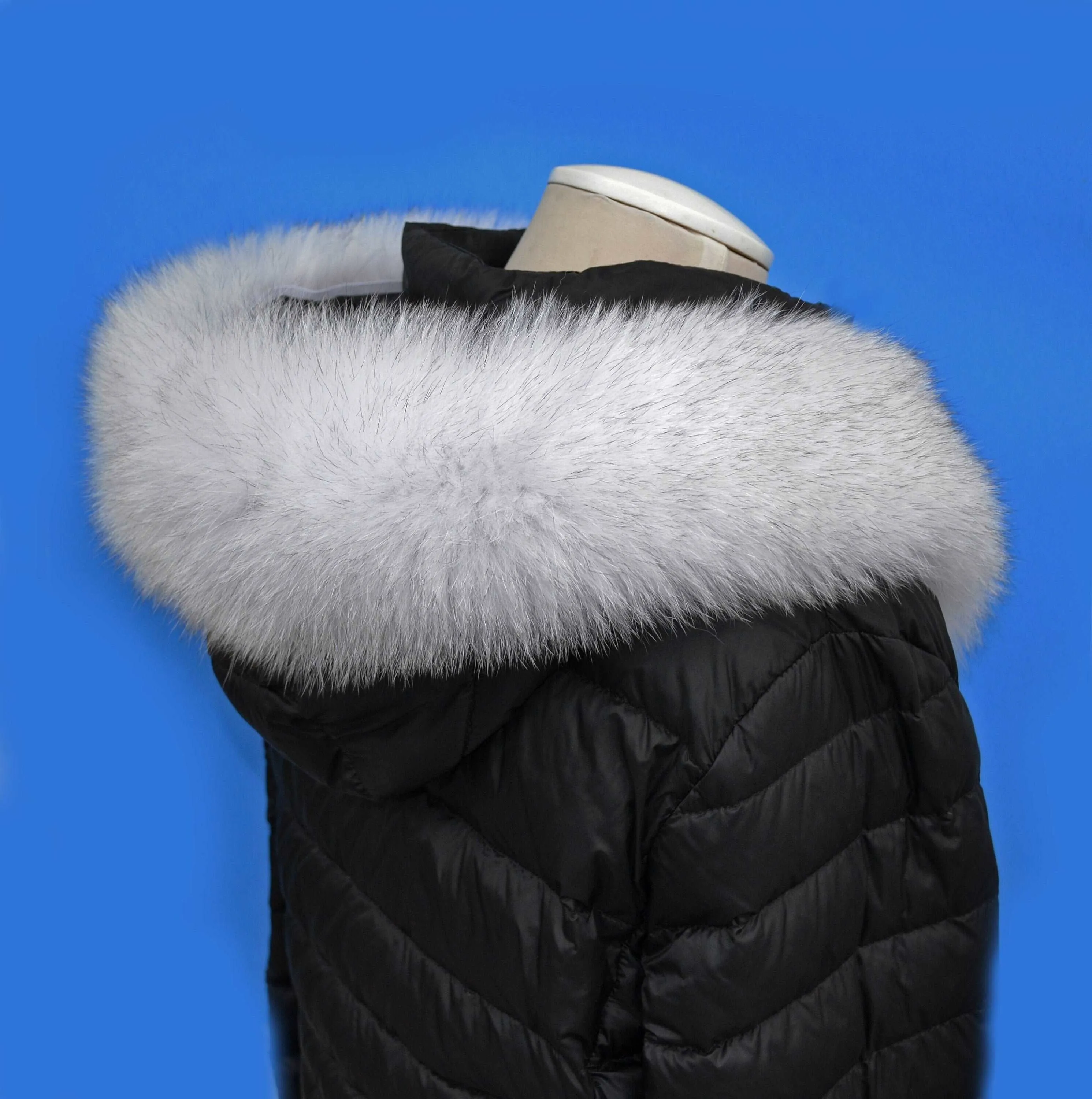 BY ORDER XL White with Black tips Large Real Fox Fur (not Tail) Trim Hood, Fox Fur Collar, Fur Scarf, Fur Ruff, Fur Hood, Fur Collar