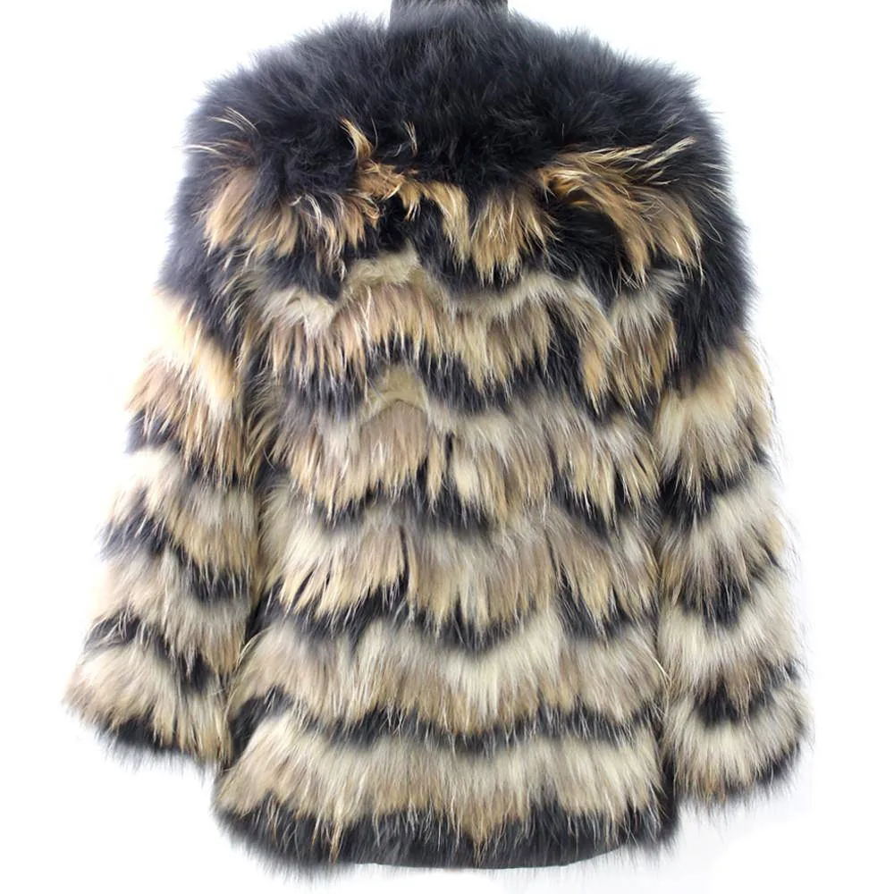 Chevron Raccoon/Fox Fur Coat