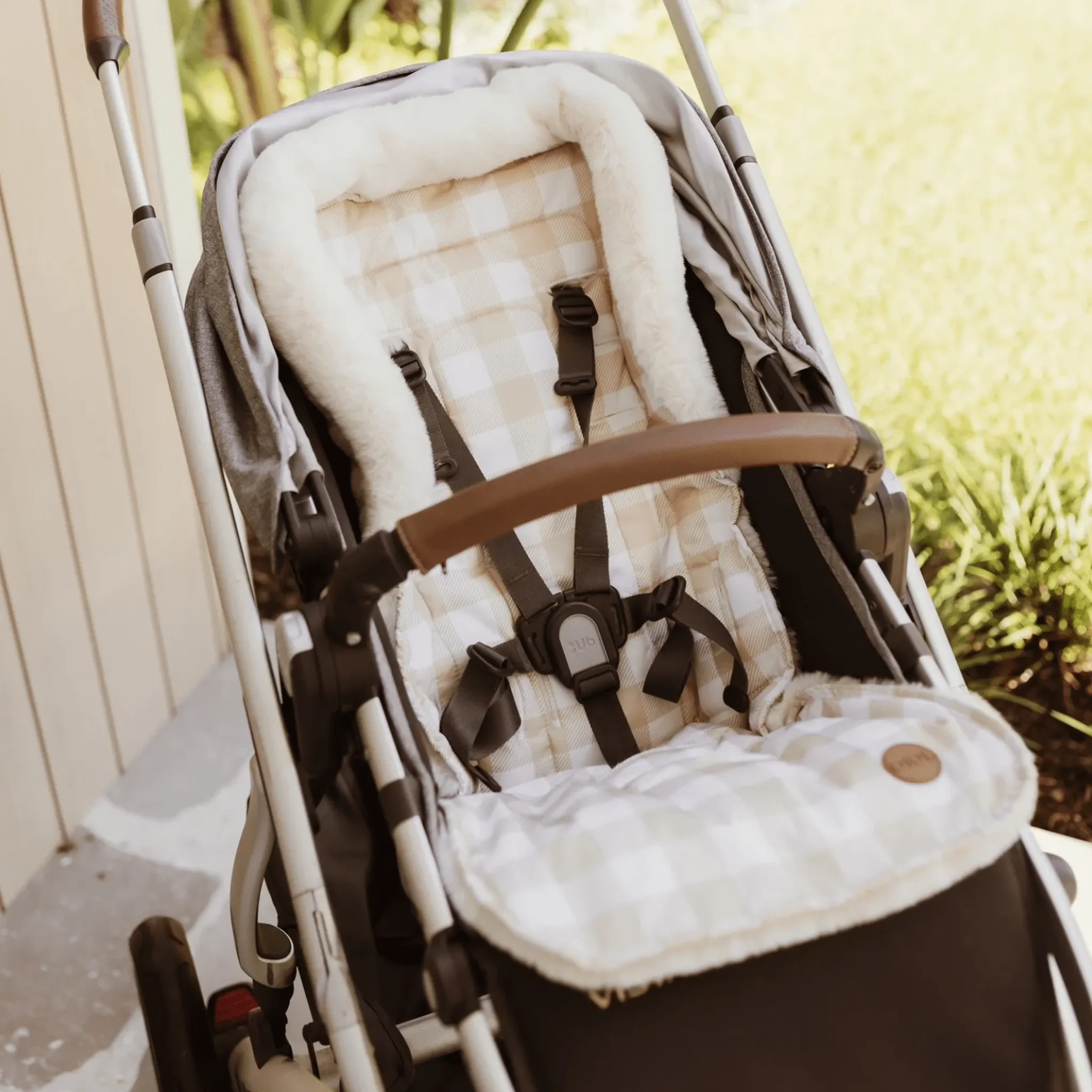 Cozy Fleece Pram Liner - Beige Gingham