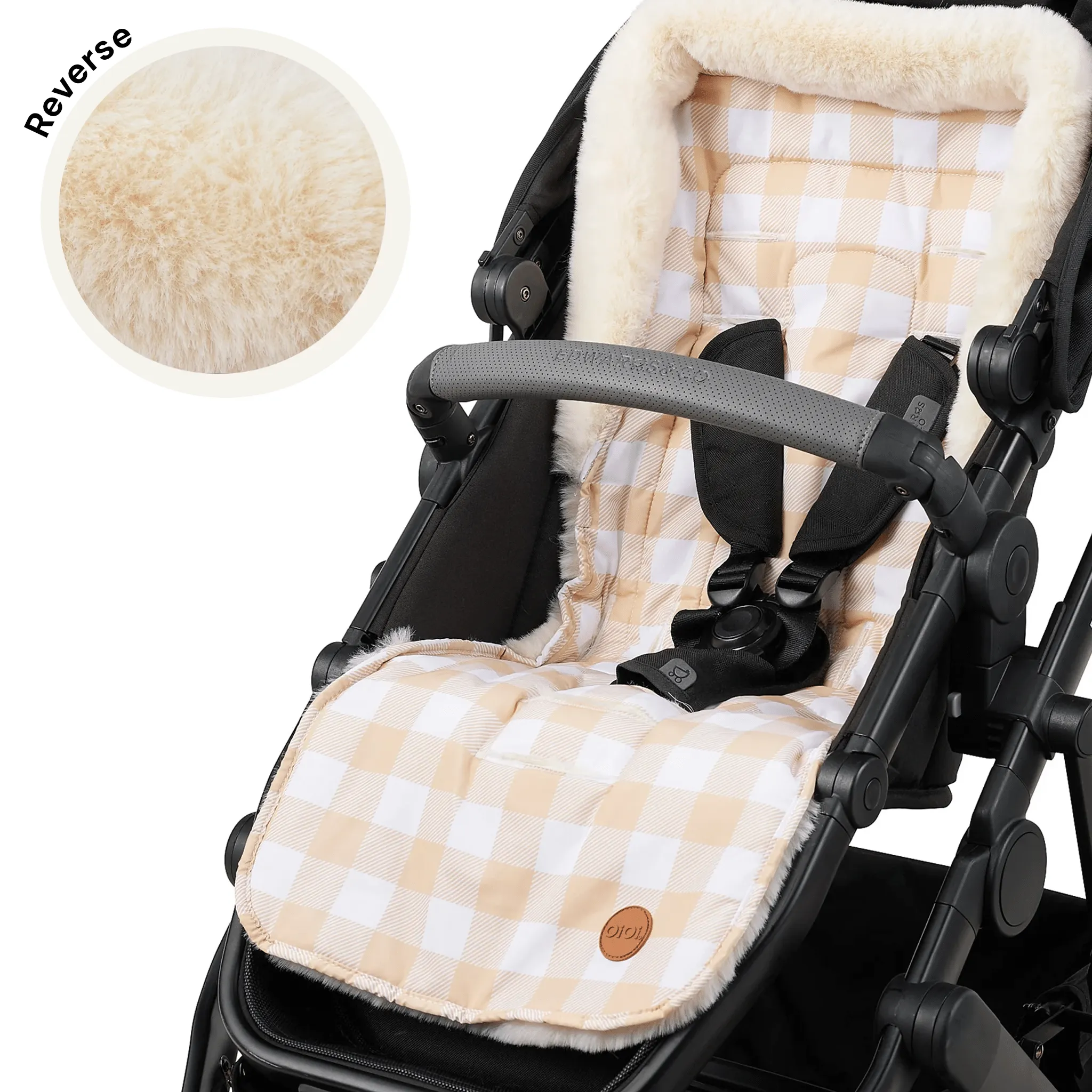 Cozy Fleece Pram Liner - Beige Gingham