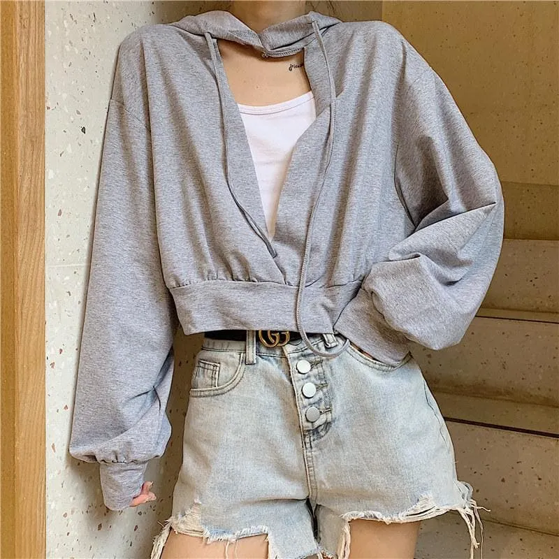 Crop Hoodie with Hollow-Out Chest