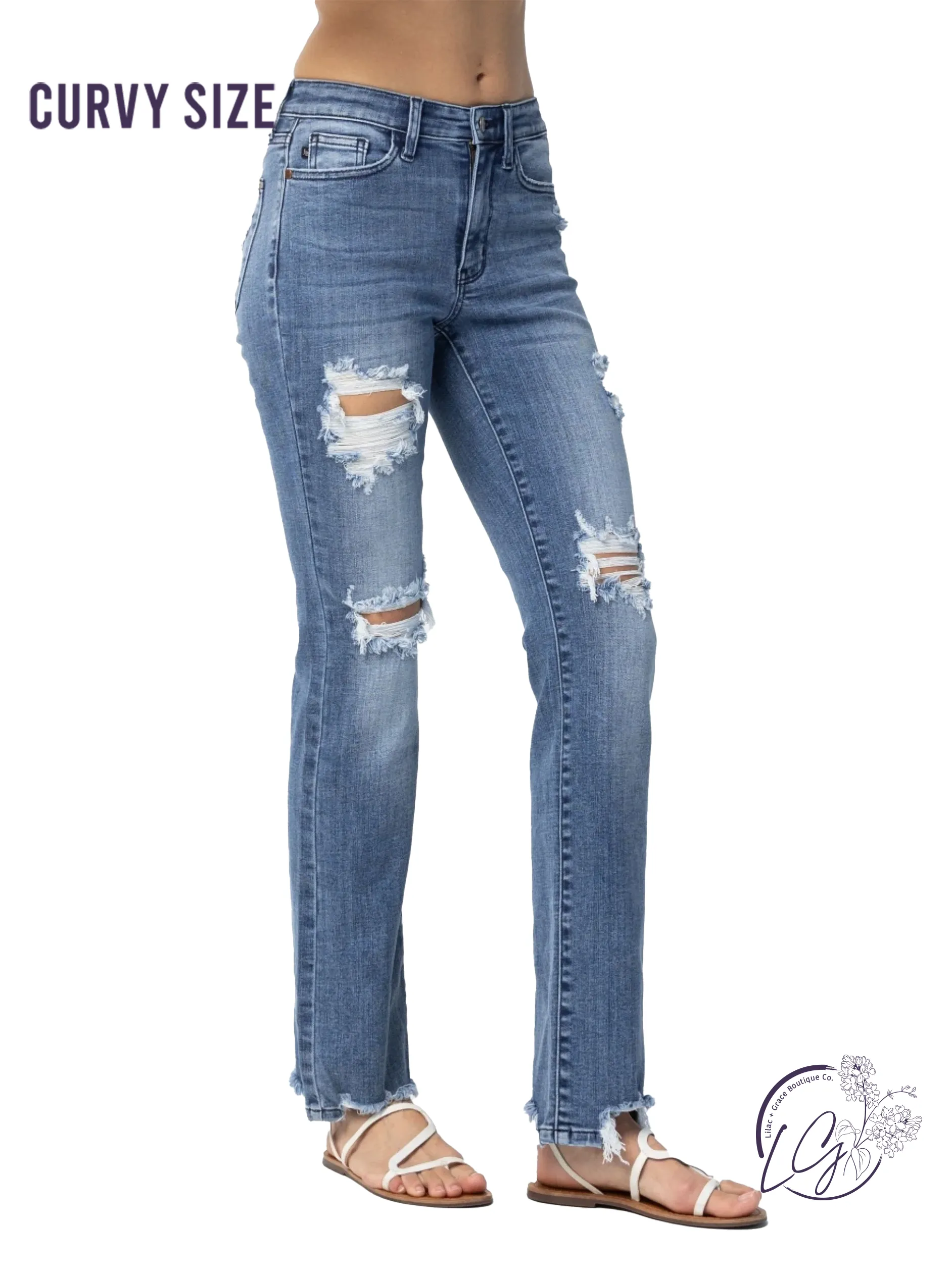 Curvy Marian Destroyed Straight-Mid Rise Jeans by Judy Blue