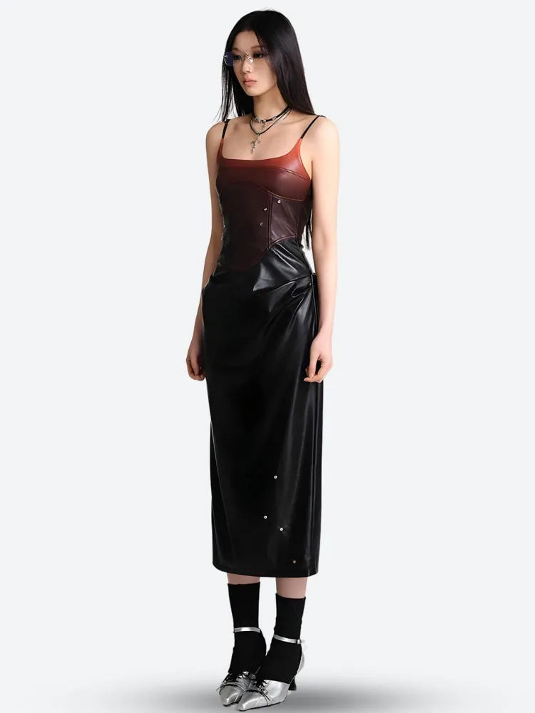 Cyberpunk Faux Leather Midi Dress