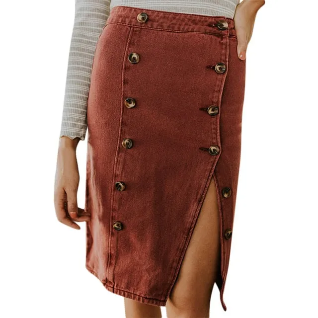 Elastic Denim Bow Casual Boot Cut Skirt