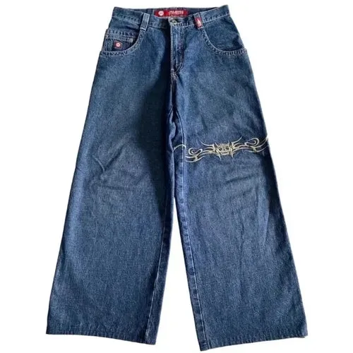 JNCO Jeans Y2K Harajuku Hip Hop Poker Graphic Retro Blue Baggy Jeans