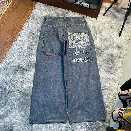 JNCO Jeans Y2K Harajuku Hip Hop Poker Graphic Retro Blue Baggy Jeans