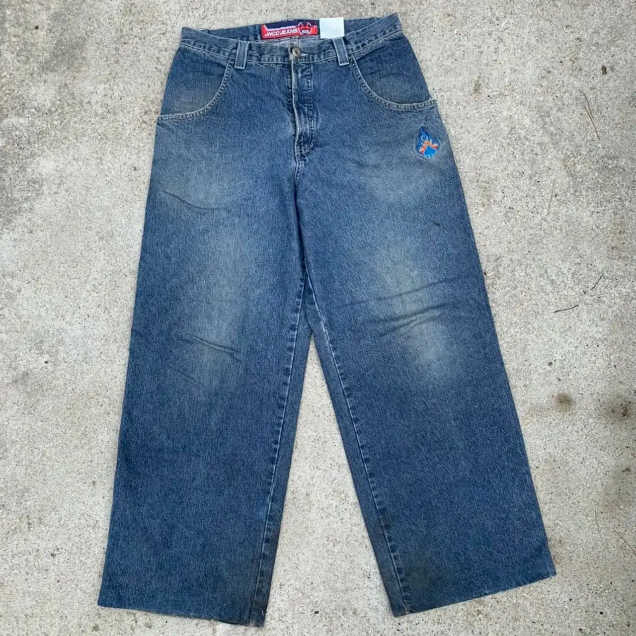 JNCO Jeans Y2K Harajuku Hip Hop Poker Graphic Retro Blue Baggy Jeans