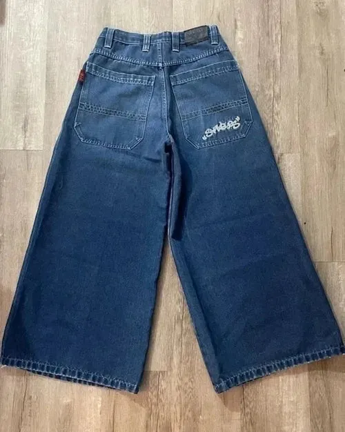 JNCO Jeans Y2K Harajuku Hip Hop Poker Graphic Retro Blue Baggy Jeans