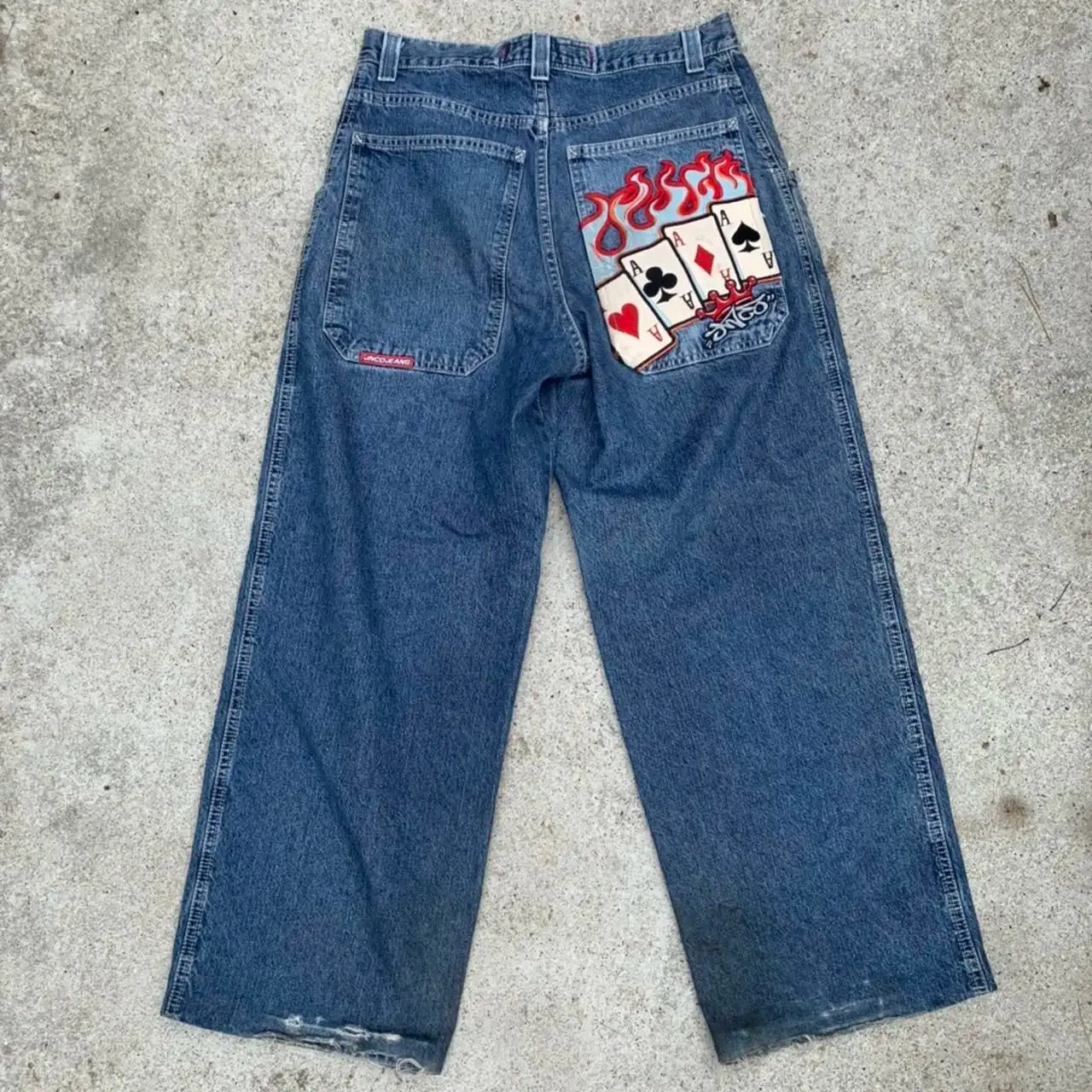 JNCO Jeans Y2K Harajuku Hip Hop Poker Graphic Retro Blue Baggy Jeans