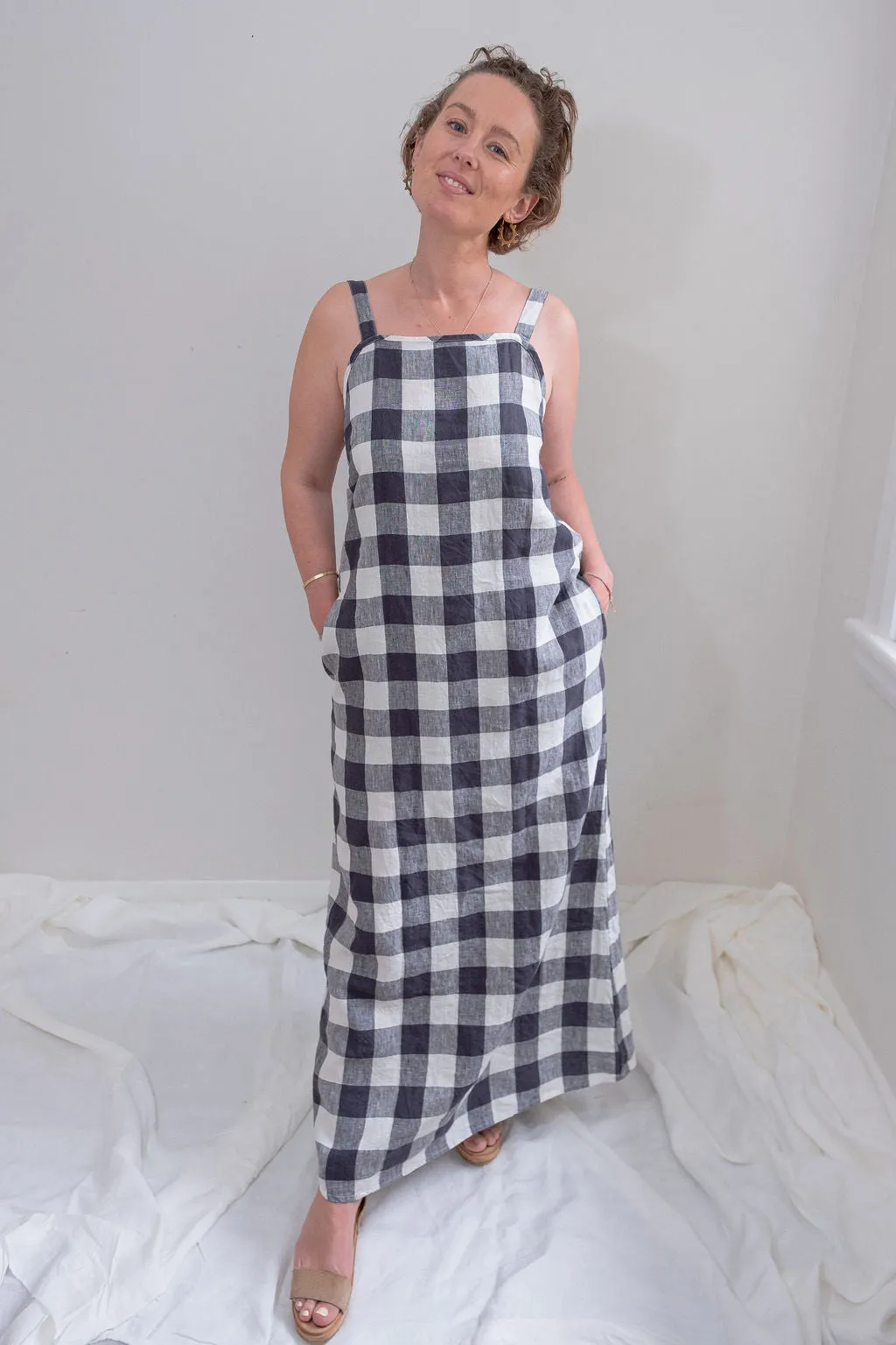 Linen Maxi Dress - Check