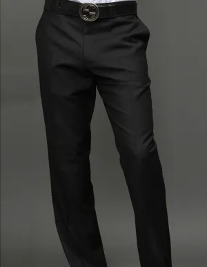 Men's Flat Front Dress Pants 100% Fine Italian Wood Modern Fit | Black | PA-200B