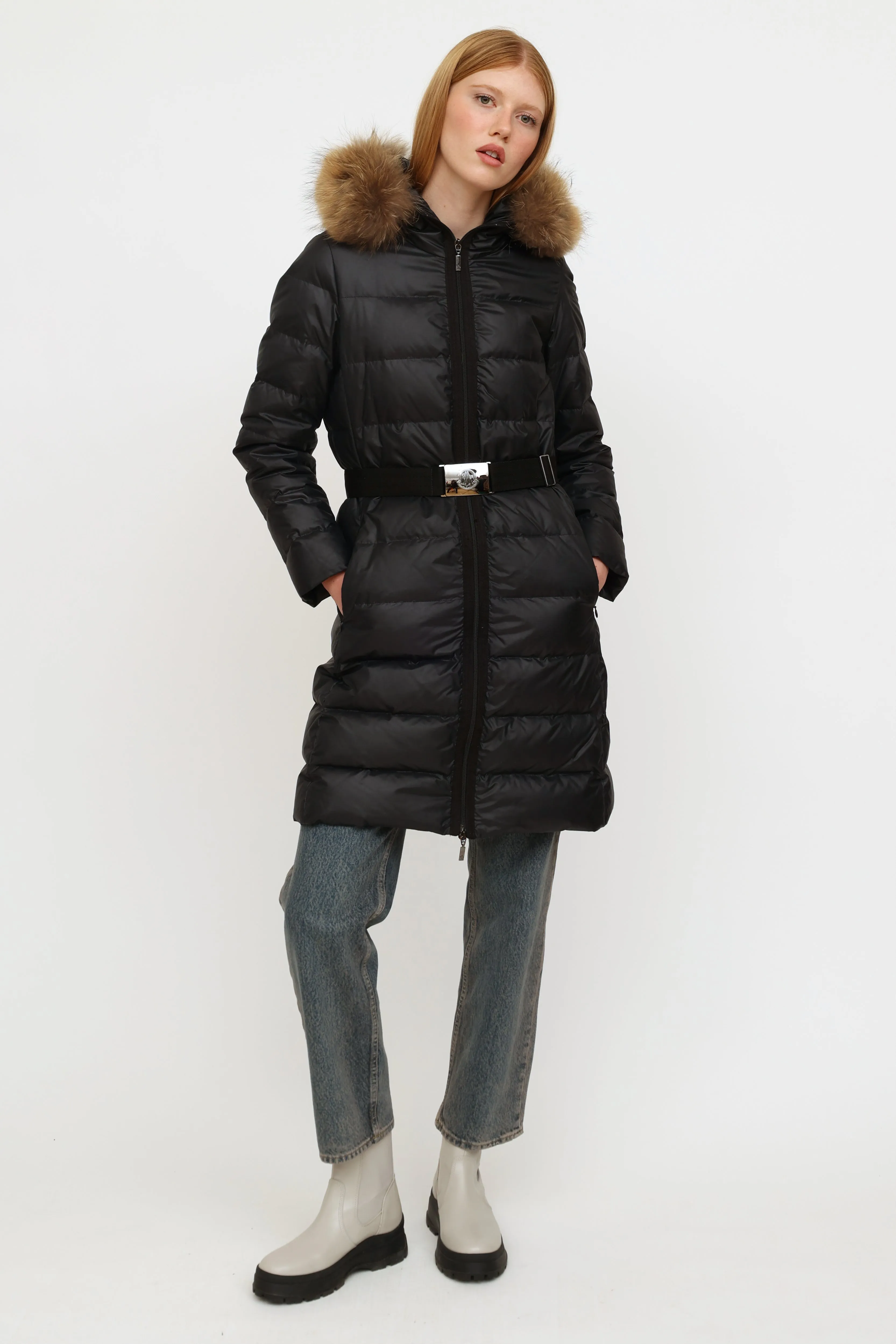 Navy Nantes Fur Trim Coat