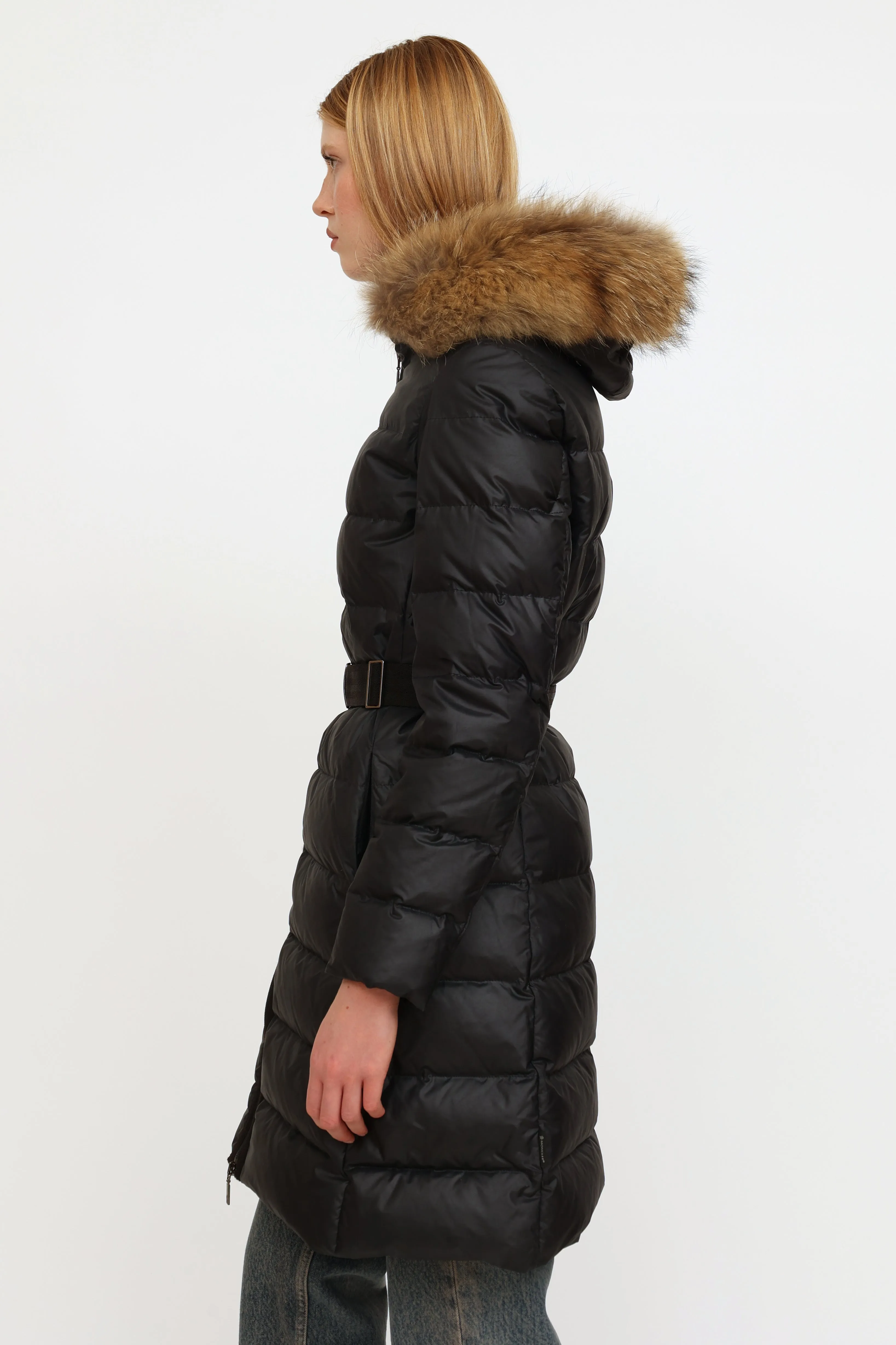 Navy Nantes Fur Trim Coat