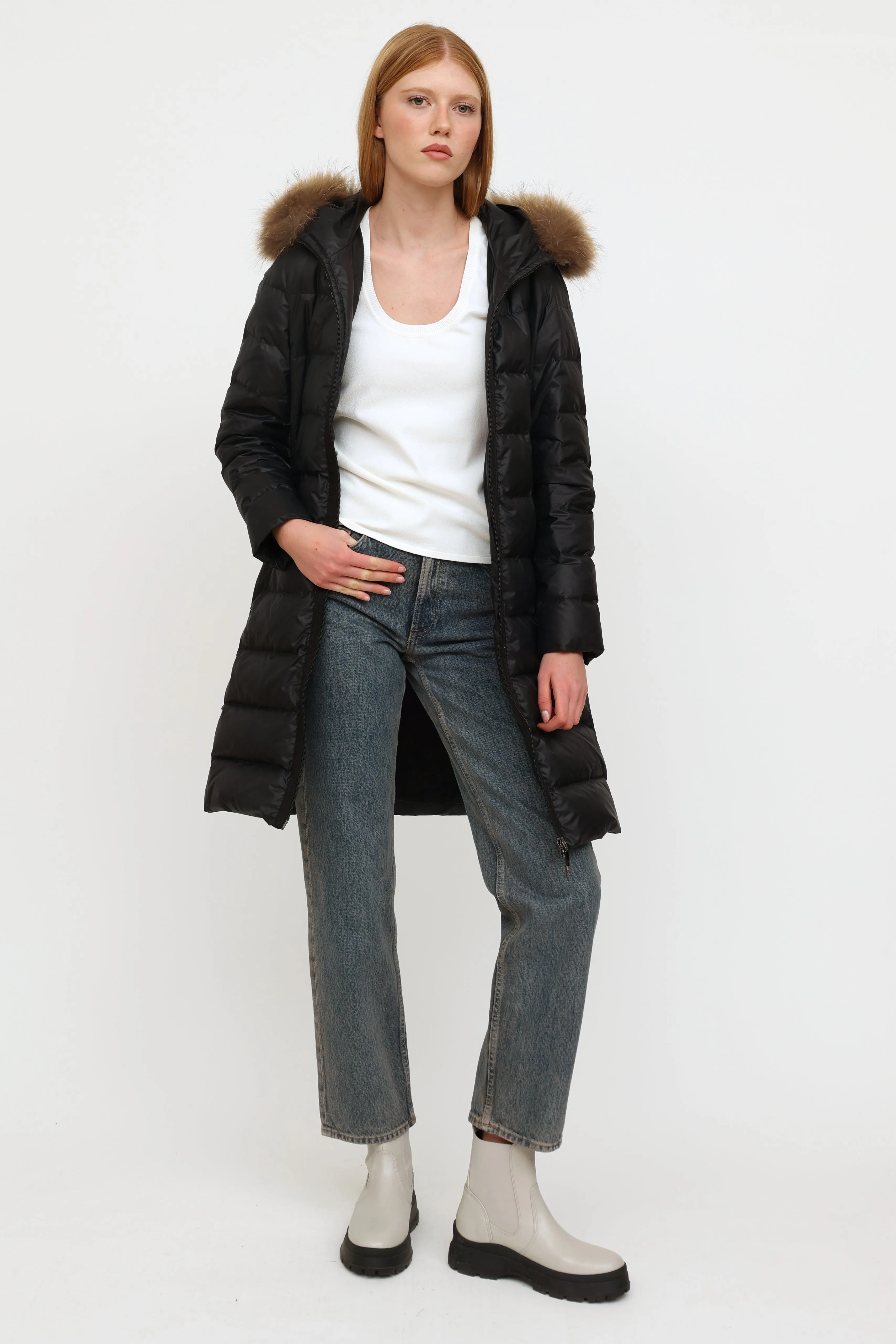 Navy Nantes Fur Trim Coat