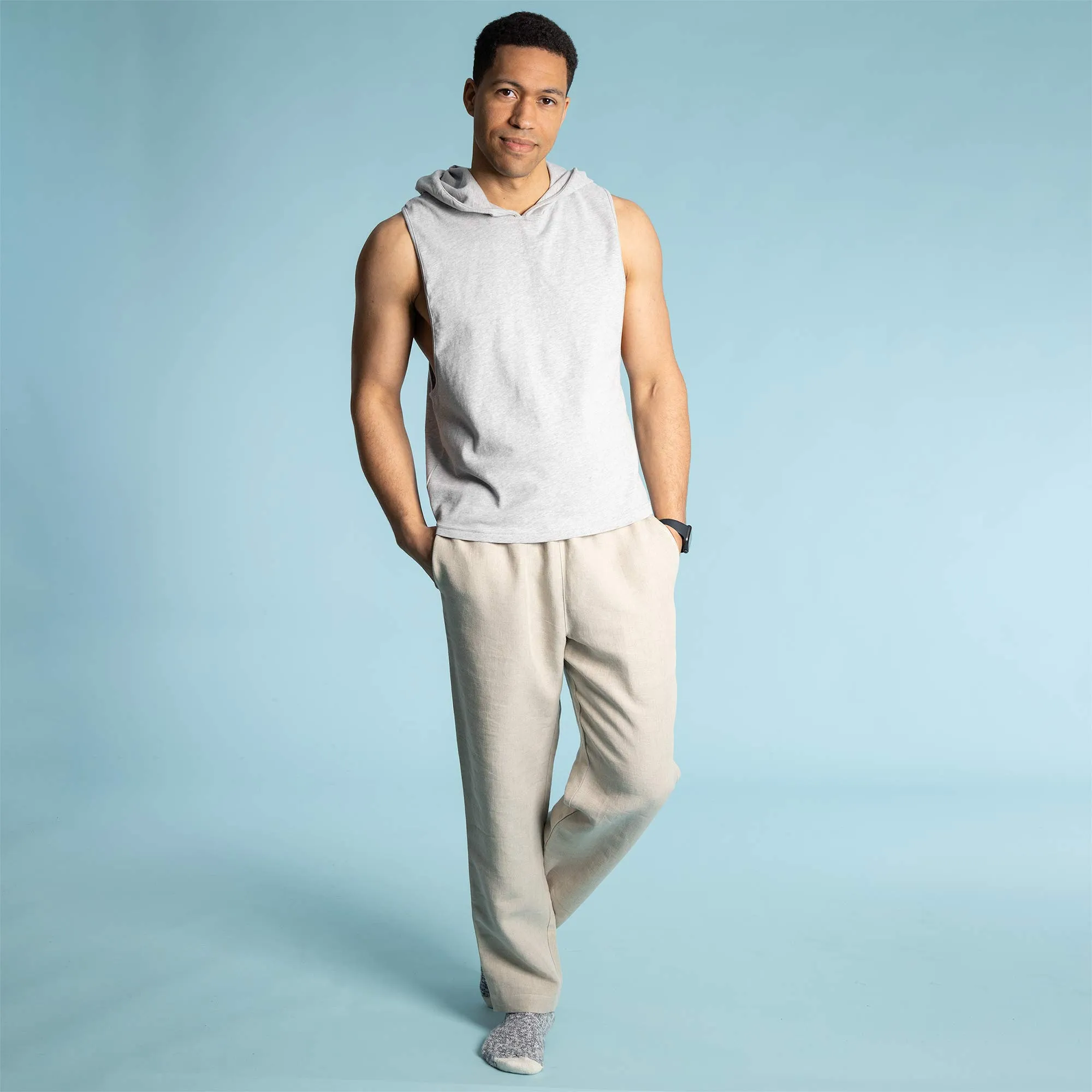 SAN DIEGO 100% Organic Linen Relax Lounge Pants (Covered Organic Elastic Waistband, OC Thread) (100% Biodegradable)