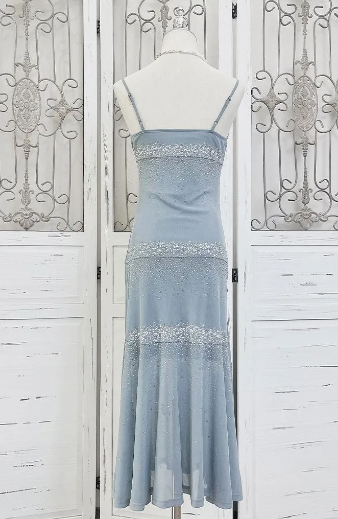 Sky Blue Starry Mermaid Midi Slip Dress