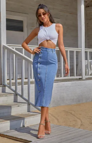 Split Denim High Waist Skirt