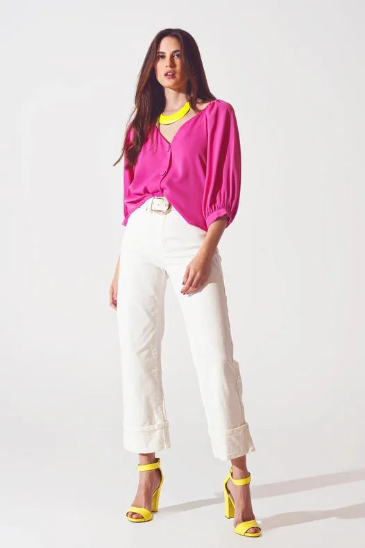 Straight Leg Jeans With Cropped Hem In White