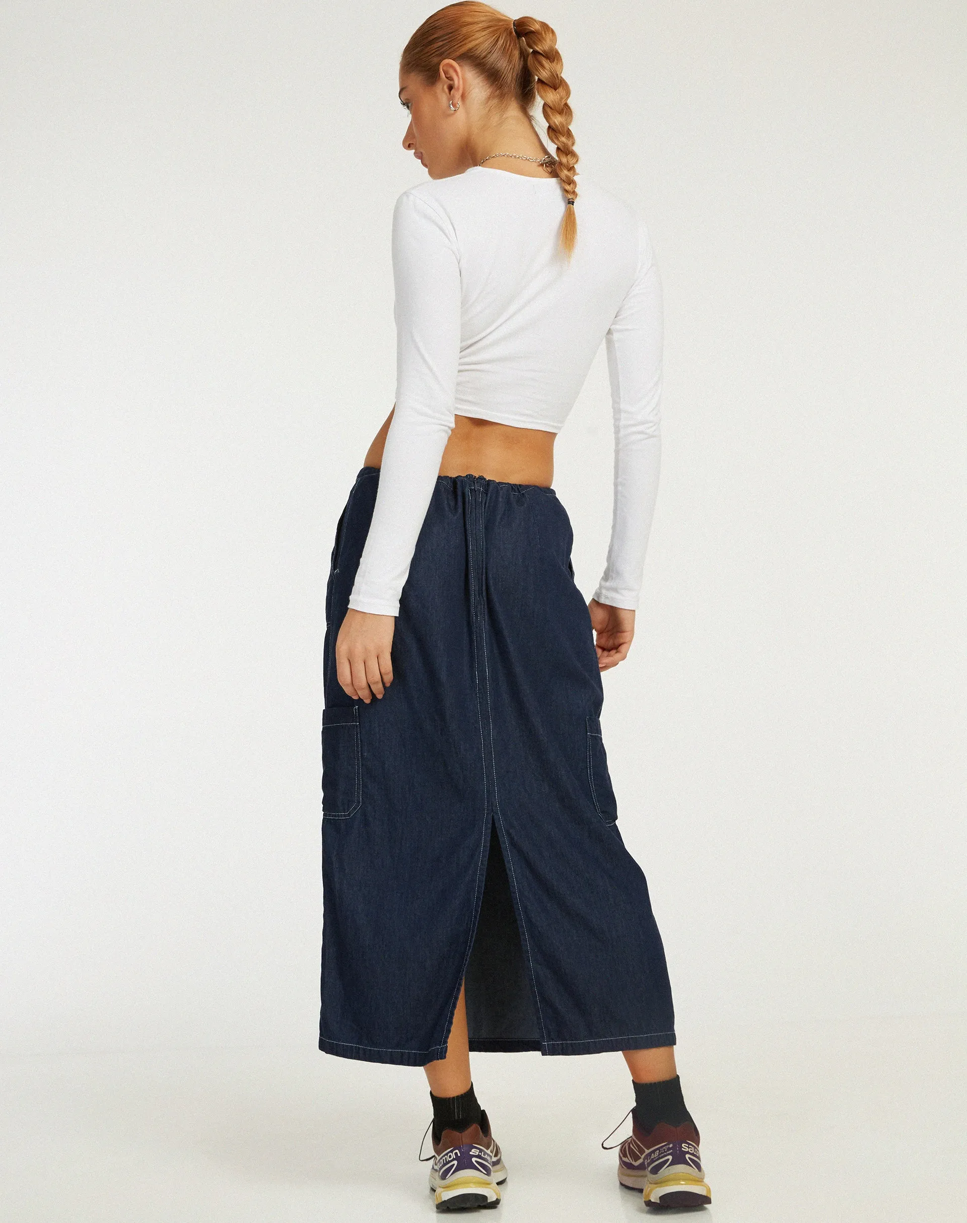 Swari Midi Skirt in Denim Dark Chambray