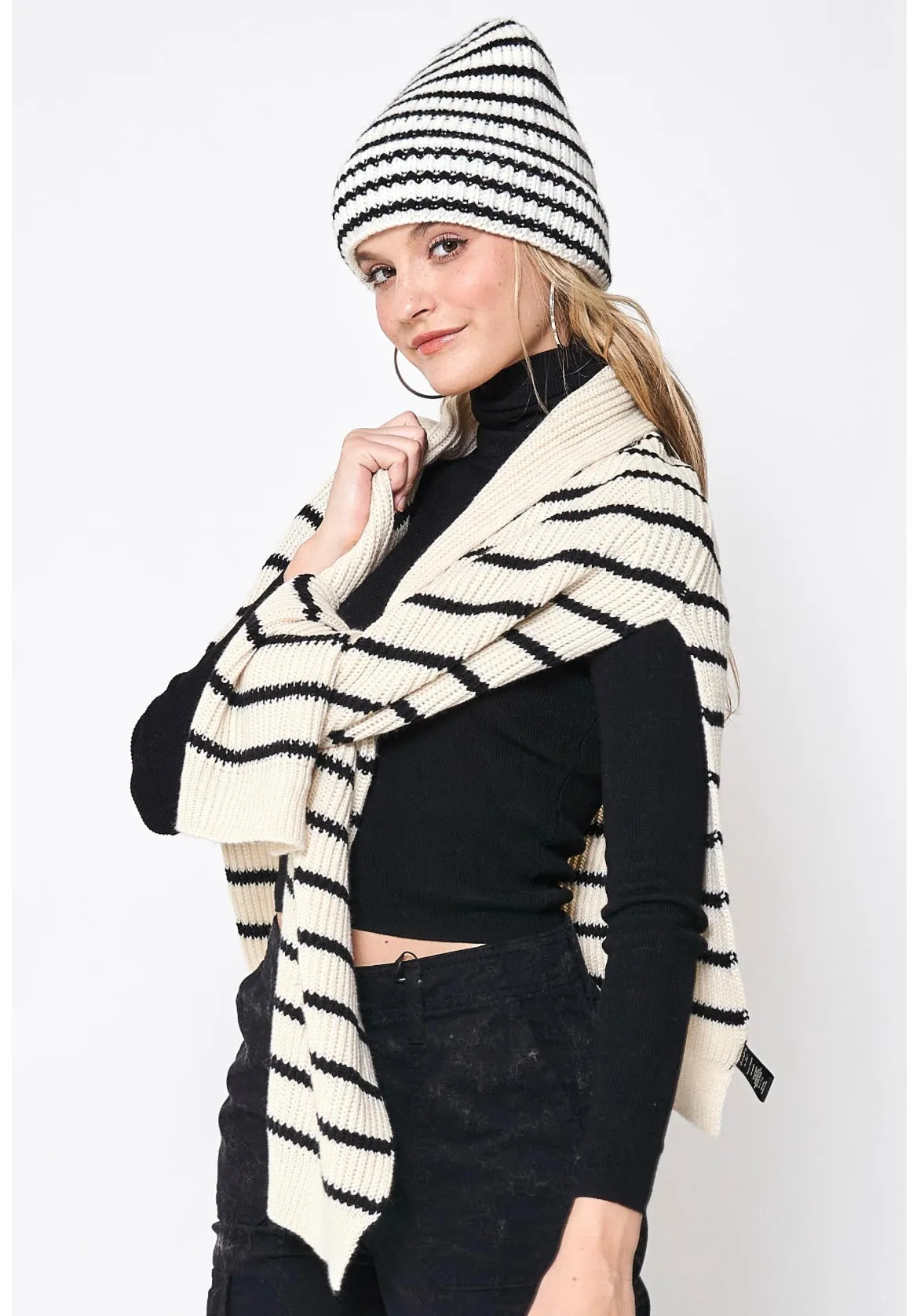 Tie on sweater available in ivory stripe or black stripe